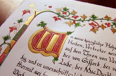 mittelalterlich gestalteter Ritterbrief - Detail Initiale - Aquarell und Tusche auf Büttenpapier - A3 -  Larp Urkunde erstellen lassen