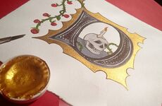 Mittelalterliche Initiale D - Schädel mit Kerze - Vanitas Symbol - Aquarell auf Büttenpapier - Initiale malen lassen