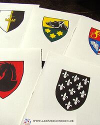 Wappen für Tanz der Ritter und Turney vom Einhorn -  A6 - Aquarell und Tusche auf Büttenpapier - Wappen malen lassen