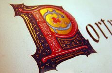 Mittelalterliche Initiale P in dunkelblau und rot - Aquarell auf Büttenpapier - Initiale malen lassen