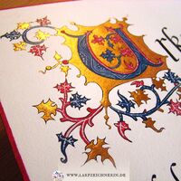Mittelalterliche Initiale U mit Rankenwerk und Goldfarbe - Aquarell auf Büttenpapier - Initiale malen lassen
