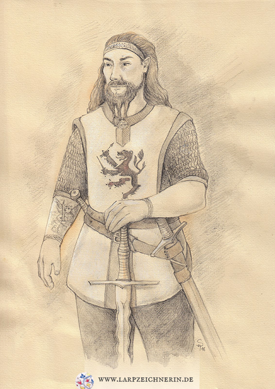 Ritter im Kettenhemd -  Auftragsarbeit Charakterportrait -   Aquarellstift auf Büttenpapier - A4 - Larp Charakter zeichnen lassen