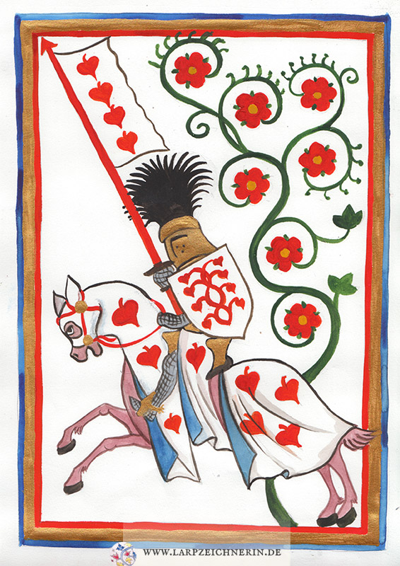Charakterportrait im Manesse-Stil - Ritter auf Pferd - Aquarell auf Büttenpapier - A4 - Larp Charakter zeichnen lassen