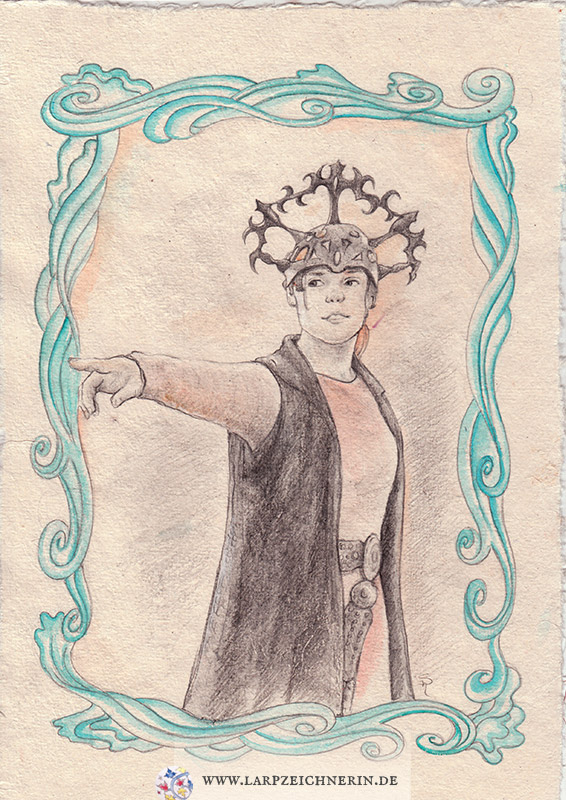 Charakter aus Conquest of Mythodea -  Auftragsarbeit Charakterportrait - Aquarell auf Büttenpapier - A5 - Larp Charakter zeichnen lassen
