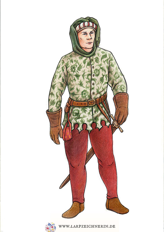 Mittelalterlicher Herr - Buntstift und Tusche auf Papier - A4  - Larp Charakter zeichnen lassen