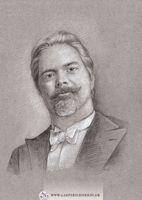 Fairweather Manor Charakter - Herr im 19. Jahrhundert Frack -  Charakterportrait -  Buntstift auf getöntem Papier - A3 - Larp Charakter zeichnen lassen