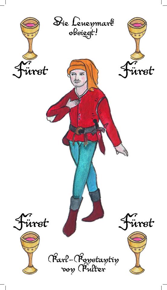 Spielkarte mit mittelalterlich gestalteter Maid - Illustration für Kartenspiel "Leuenblatt"