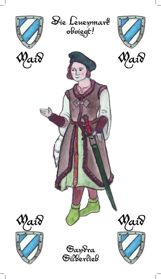 Spielkarte mit mittelalterlich gestalteter Maid - Illustration für Kartenspiel "Leuenblatt"