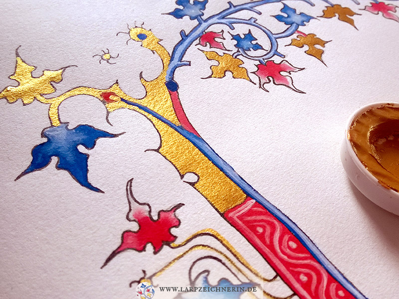 Detailansicht Ritterbrief für Larp - Ornamente und Rankenwerk- Aquarell und Tusche auf Büttenpapier - A3 - Larp Urkunde  erstellen lassen